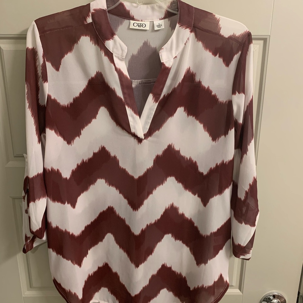 Sheer Maroon and White Blouse